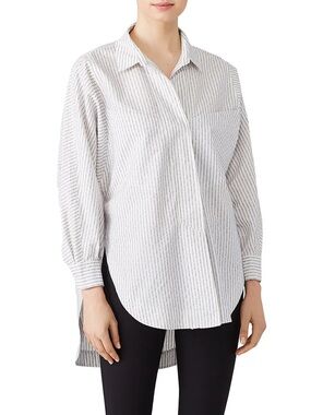 Opening Ceremony Logo Stripe Button Down Shirt Size 8 White Navy Blue